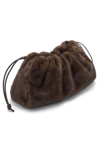 Mango Faux Fur Darwstring Clutch In Brown