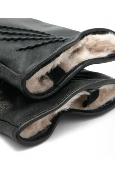 Mango Faux Fur Lined Leather Gloves In Black