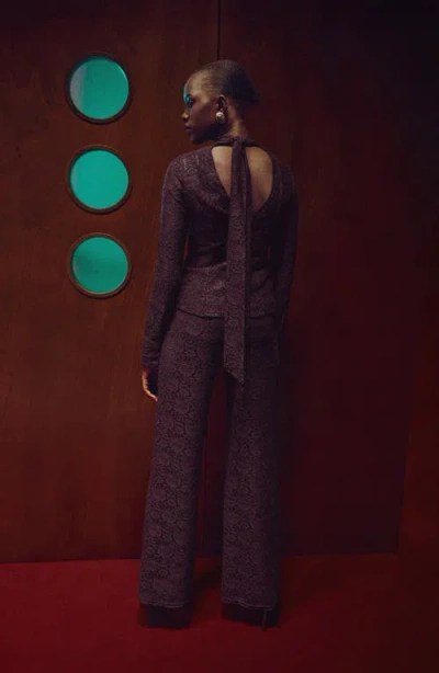 Mango Mid Rise Straight Leg Lace Pants In Purple