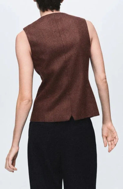 Mango Button Front Wool Blend Vest In Brown