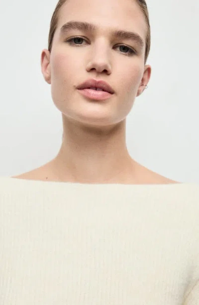 Mango Boat Neck Rib Sweater In White