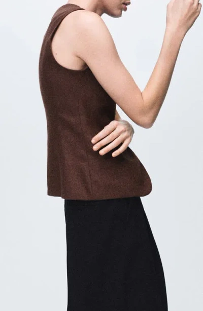 Mango Button Front Wool Blend Vest In Brown