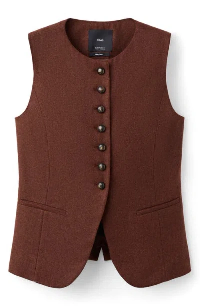 Mango Button Front Wool Blend Vest In Brown