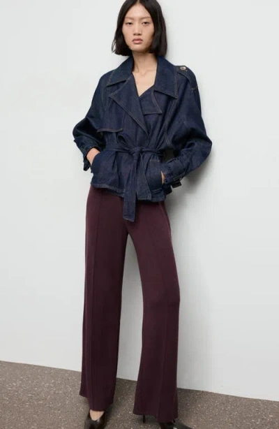 Mango Pleated Wide Leg Pull-on Pants In Purple