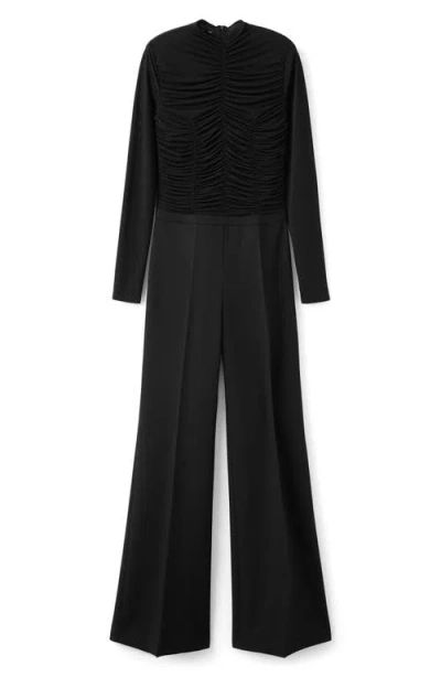 Mango Ruched Long Sleeve Jumpsuit In Black
