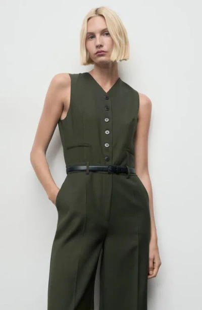 Mango Belted Sleeveless Jumpsuit In Green