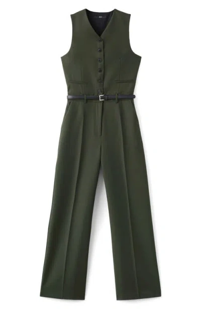 Mango Belted Sleeveless Jumpsuit In Green