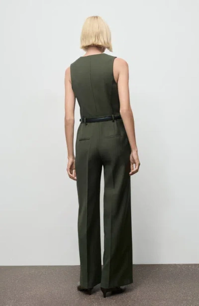 Mango Belted Sleeveless Jumpsuit In Green