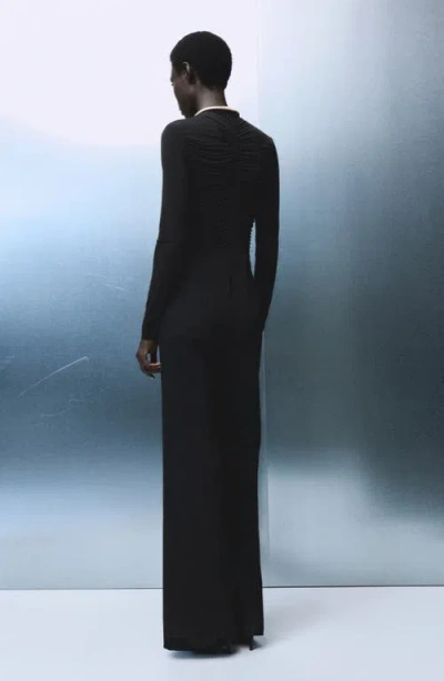 Mango Ruched Long Sleeve Jumpsuit In Black