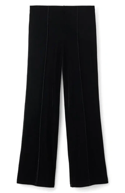 Mango Mid Rise Velvet Pants In Black