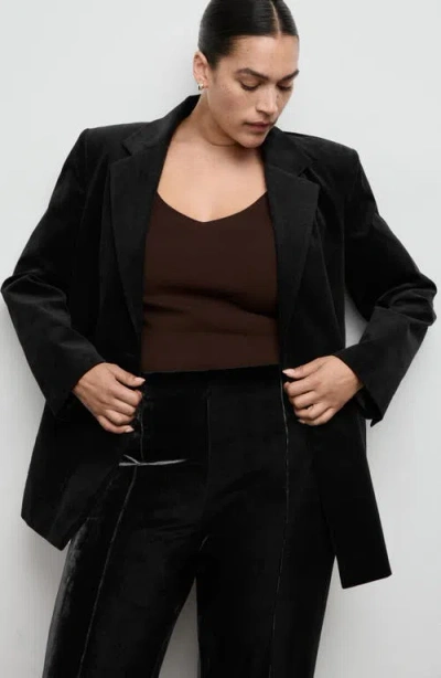 Mango Mid Rise Velvet Pants In Black