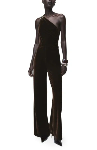 Mango Velvet Jumpsuit With Metallic Detail Brown