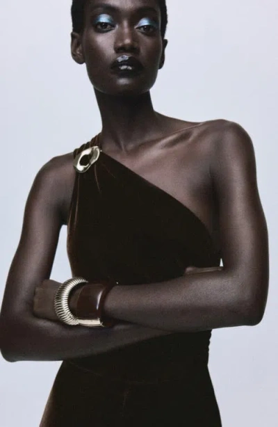 Mango Velvet Jumpsuit With Metallic Detail Brown