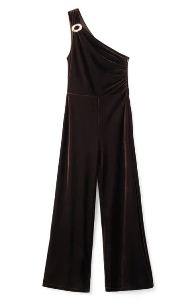Mango Velvet Jumpsuit With Metallic Detail Brown