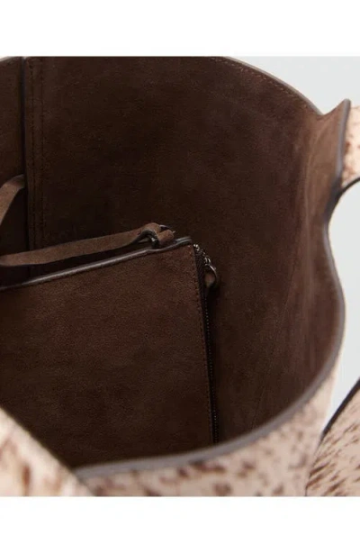 Mango Genuine Calf Hair & Leather Bucket Bag In Brown