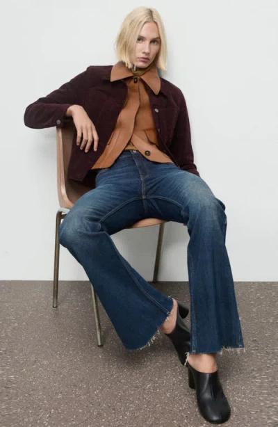 Mango Velvet Bomber Jacket With Stitching Wine In Burgundy