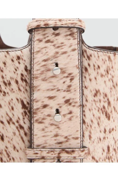 Mango Genuine Calf Hair & Leather Bucket Bag In Brown