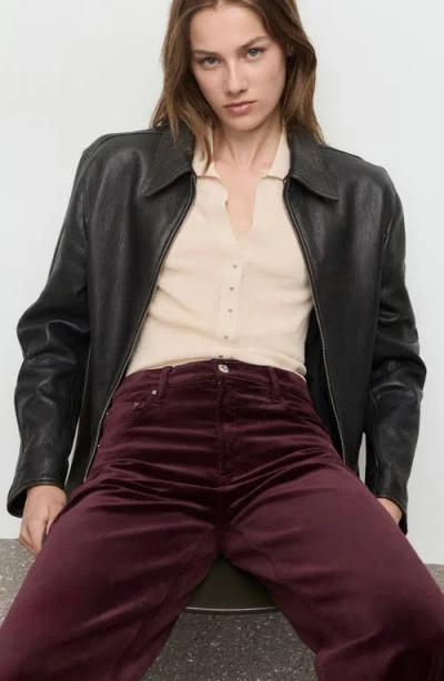 Mango Wide Leg Velvet Jeans In Burgundy