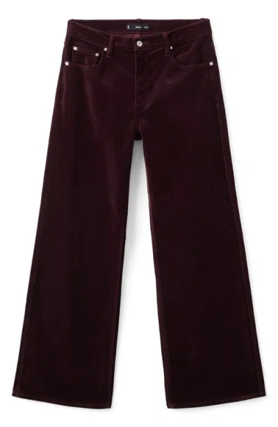 Mango Wide Leg Velvet Jeans In Burgundy