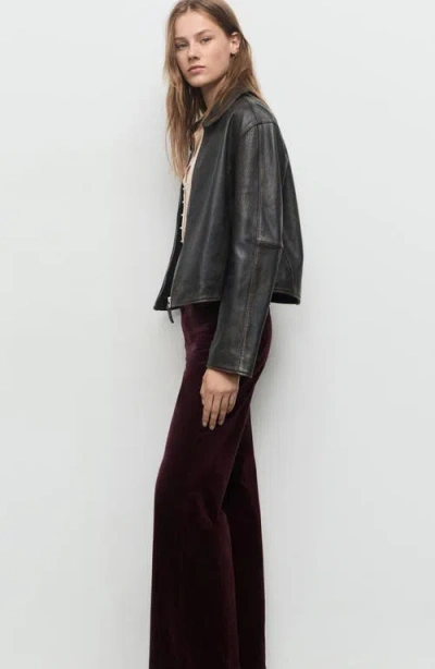 Mango Wide Leg Velvet Jeans In Burgundy