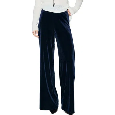 Mango Wide Leg Velvet Pants In Blue