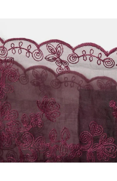 Mango Embroidered Sheer Camisole In Burgundy