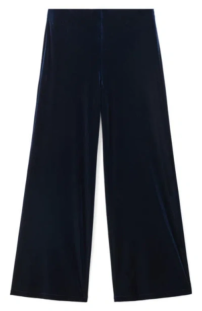 Mango Wide Leg Velvet Pants In Blue
