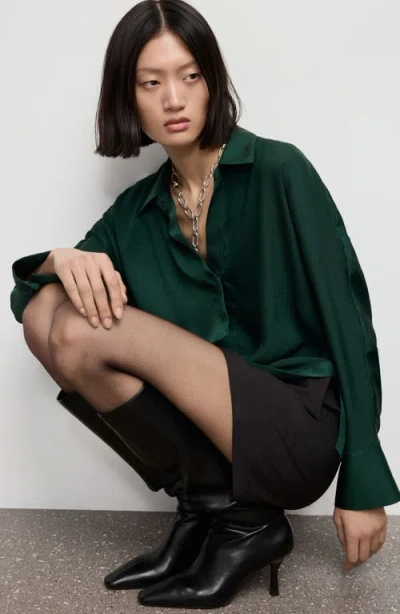 Mango Wrap Front Satin Top In Green