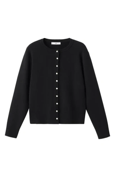 Mango Crewneck Cardigan In Black