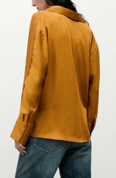 Mango Wrap Front Satin Top In Yellow