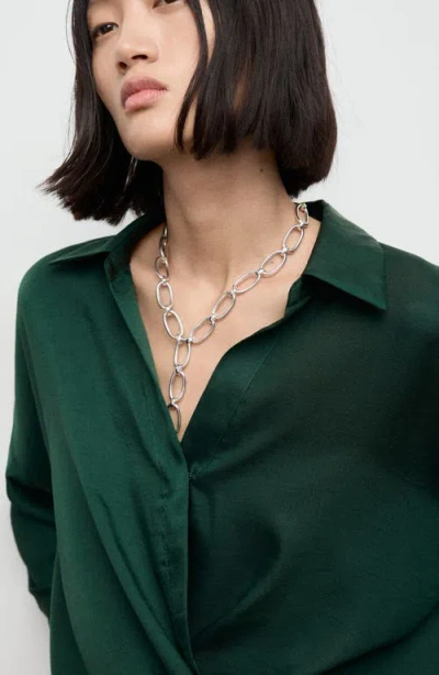 Mango Wrap Front Satin Top In Green