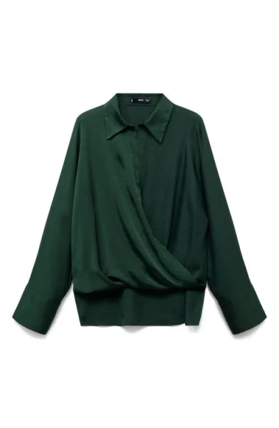 Mango Wrap Front Satin Top In Green