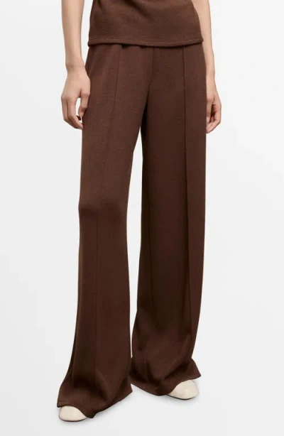 Mango Pleated Wide Leg Pull-on Pants In Brown