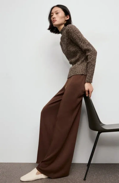 Mango Pleated Wide Leg Pull-on Pants In Brown