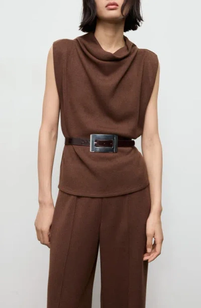 Mango Pleated Wide Leg Pull-on Pants In Brown