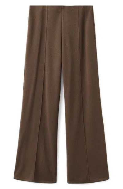 Mango Pleated Wide Leg Pull-on Pants In Brown