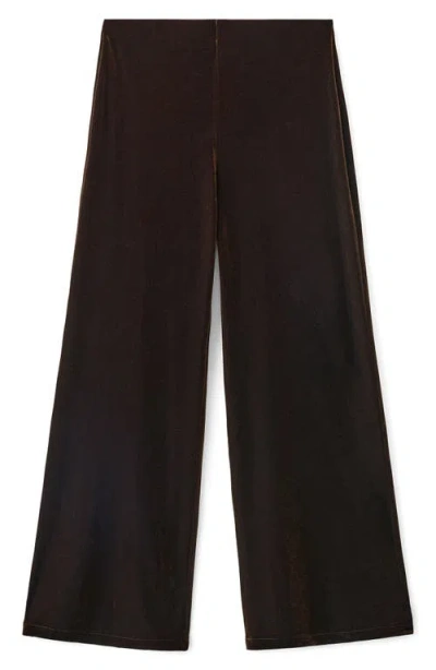 Mango Wide Leg Velvet Pants In Brown