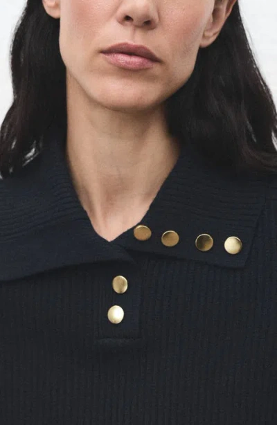 Mango Ribbed Polo Sweater In Black