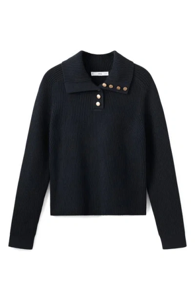 Mango Ribbed Polo Sweater In Black