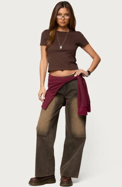 Edikted Nikkey Crop Cotton Blend T-shirt In Brown