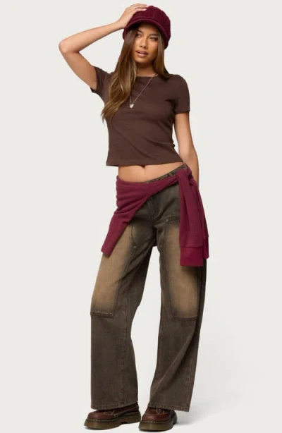 Edikted Nikkey Crop Cotton Blend T-shirt In Brown