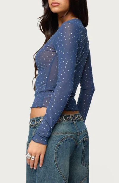 Edikted Anari Embellished Mesh Top In Blue