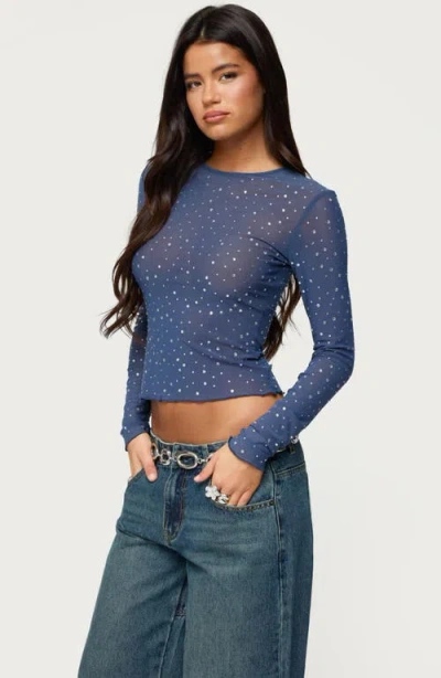 Edikted Anari Embellished Mesh Top In Blue