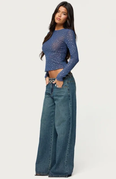 Edikted Anari Embellished Mesh Top In Blue