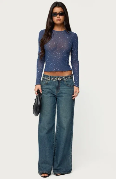 Edikted Anari Embellished Mesh Top In Blue