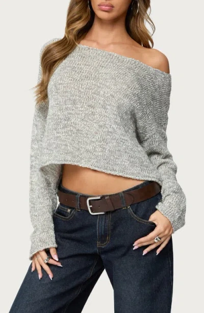 Edikted Florentina Off The Shoulder Crop Sweater In Gray