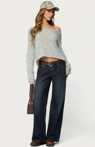 Edikted Florentina Off The Shoulder Crop Sweater In Gray