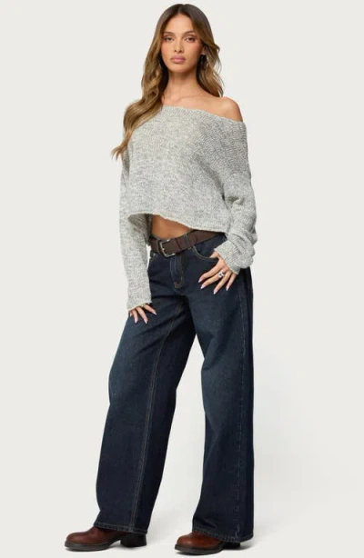 Edikted Florentina Off The Shoulder Crop Sweater In Gray