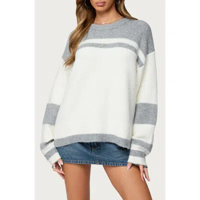 Edikted Nogah Stripey Oversized Sweater In White