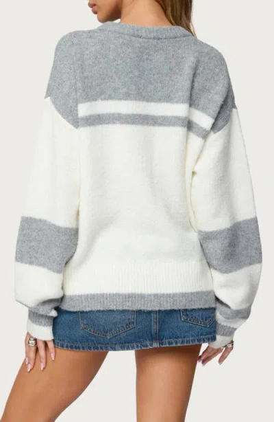 Edikted Nogah Stripey Oversized Sweater In White